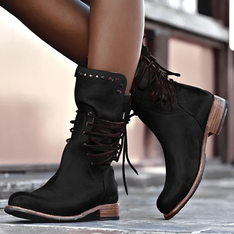 Maeve™ - Luxe Leather Lace - Up Boots - Mia Montreal