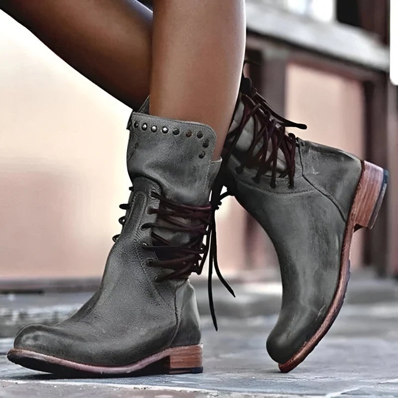 Maeve™ - Luxe Leather Lace - Up Boots - Mia Montreal