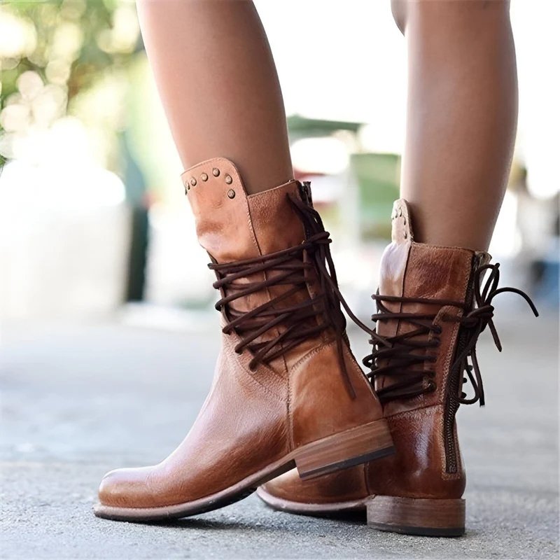 Maeve™ - Luxe Leather Lace - Up Boots - Mia Montreal