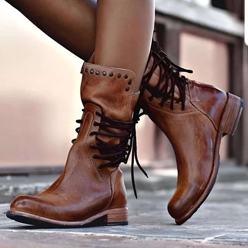 Maeve™ - Luxe Leather Lace - Up Boots - Mia Montreal