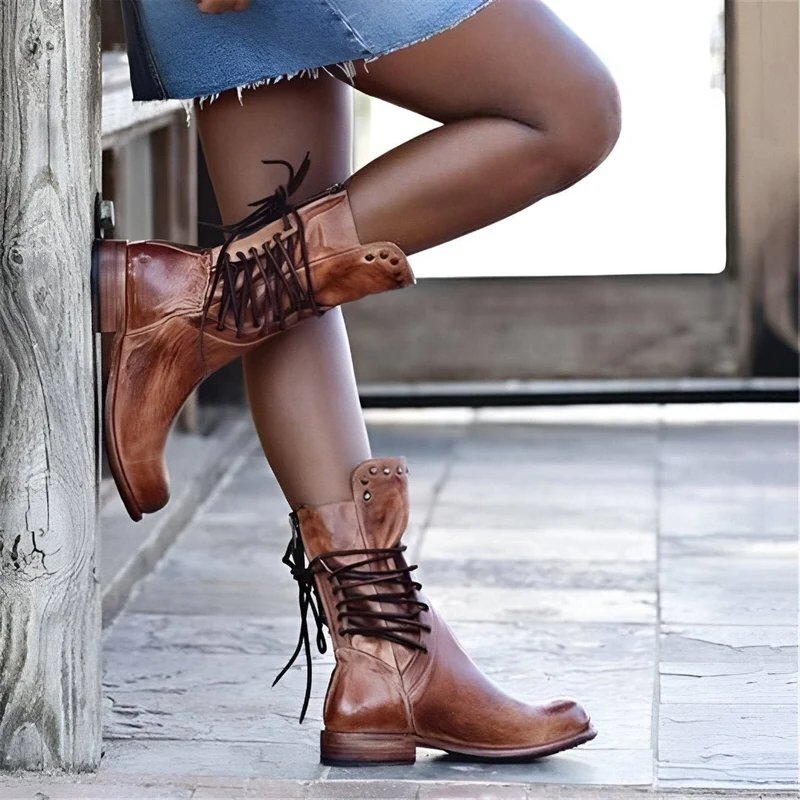 Maeve™ - Luxe Leather Lace - Up Boots - Mia Montreal